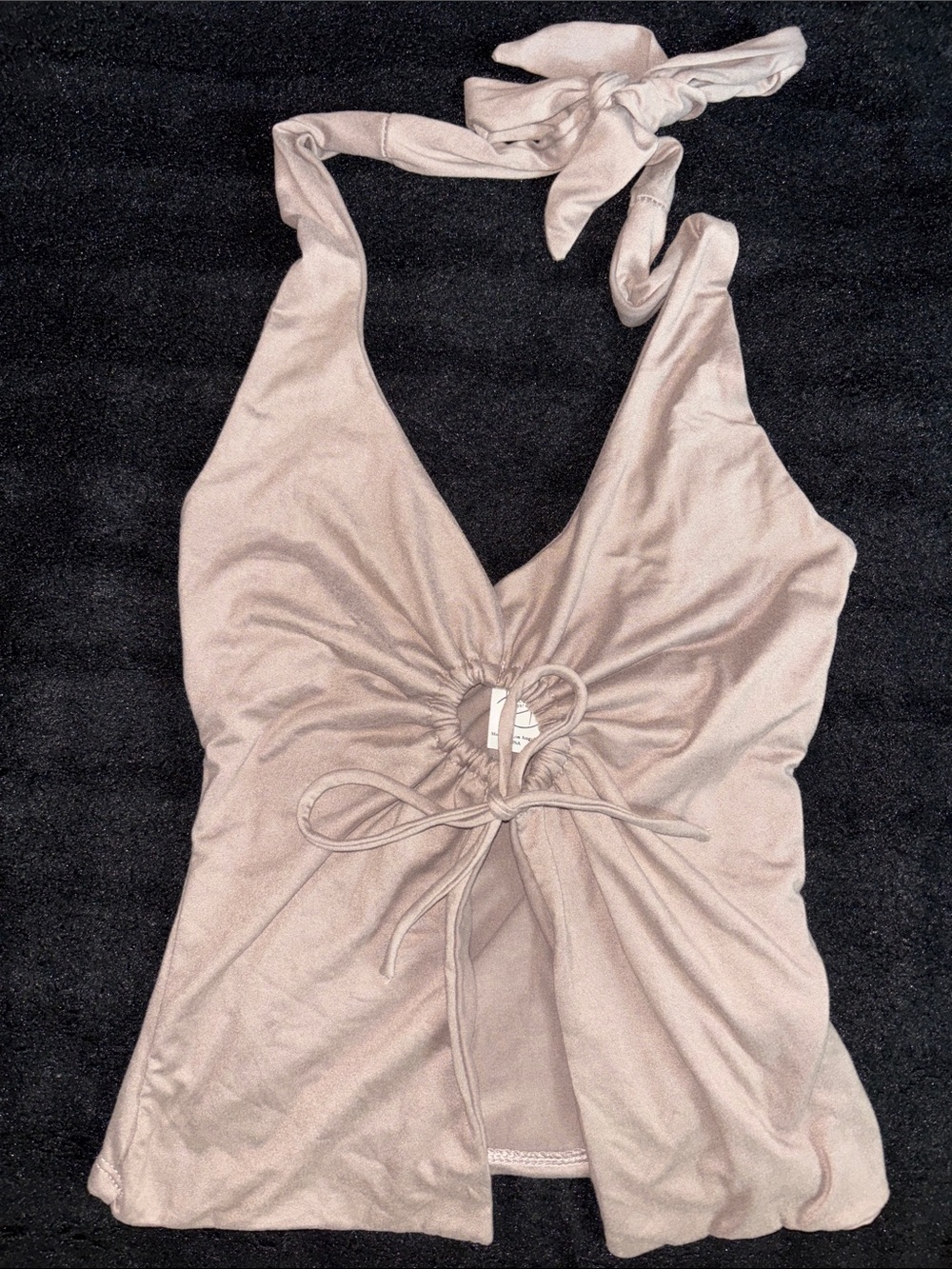 Tie-Front Halter Blouse in Taupe